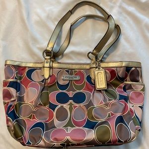 Coach Signature Scarf Sateen Gold Trim Handbag